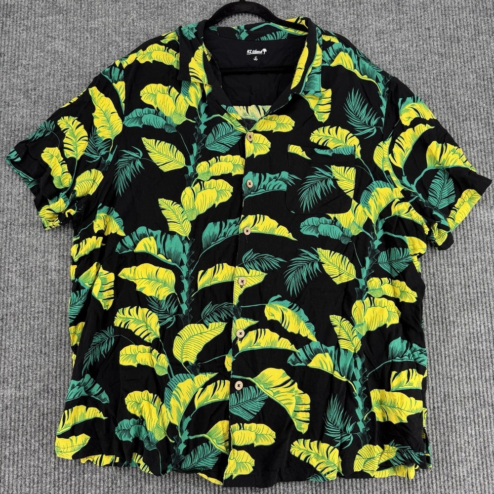 KS Island Shirt Mens 3XL Big Green Hawaiian Aloha Rayon Button Up Tropical Camp